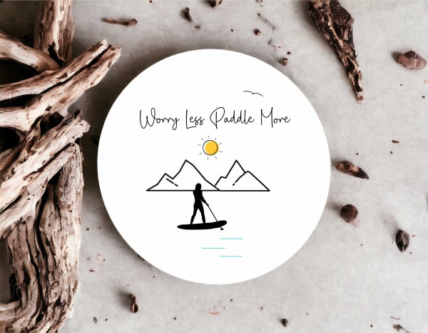 Worry Less Paddle More Paddleboarding Wooden Gift Coaster